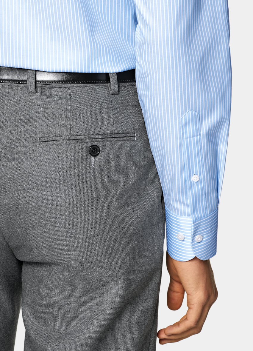 SUITSUPPLY Wrinkle-Free Pima Cotton by Weba, Switzerland Mid Blue Striped Widespread Collar Shirt