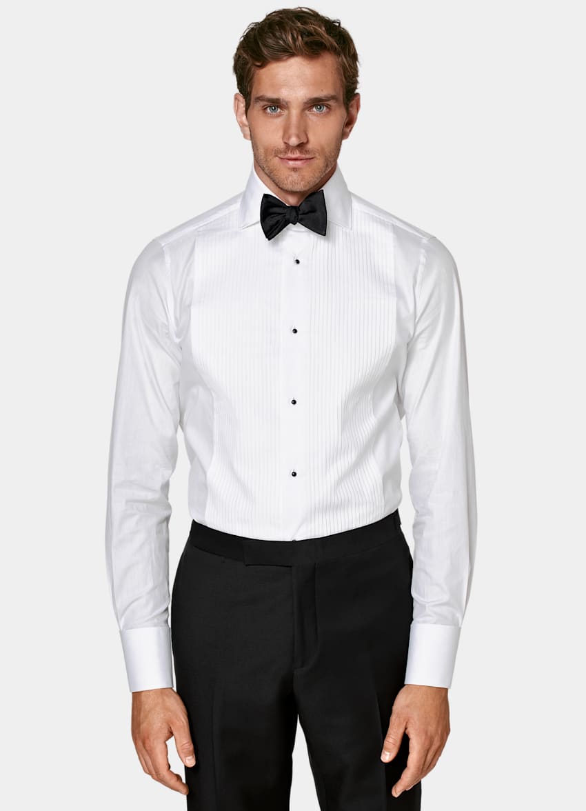 White Pleated Slim Fit Tuxedo Shirt in Egyptian Cotton | SUITSUPPLY US