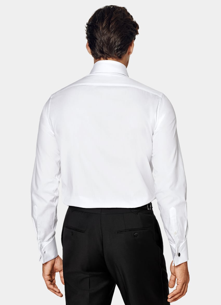 SUITSUPPLY Egyptian Cotton by Testa Spa, Italy White Twill Slim Fit Tuxedo Shirt