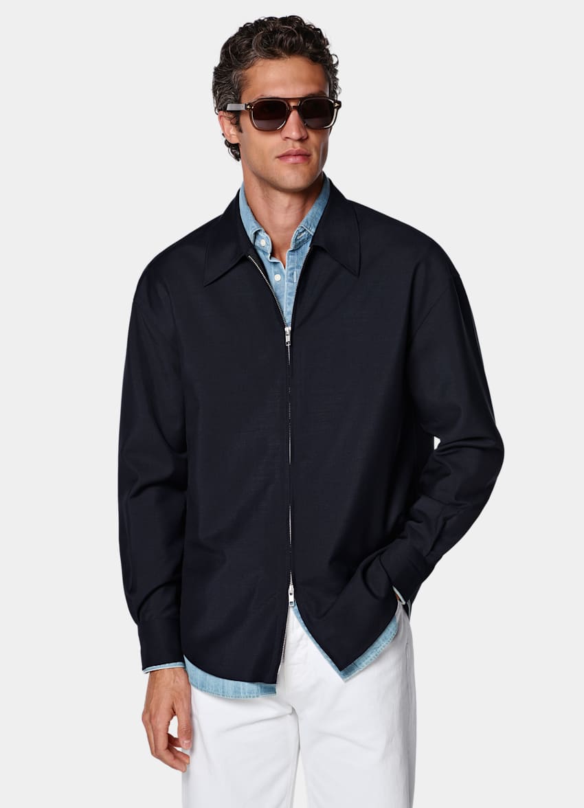 SUITSUPPLY Wool Mohair by Vitale Barberis Canonico, Italy Navy Wool Mohair Overshirt