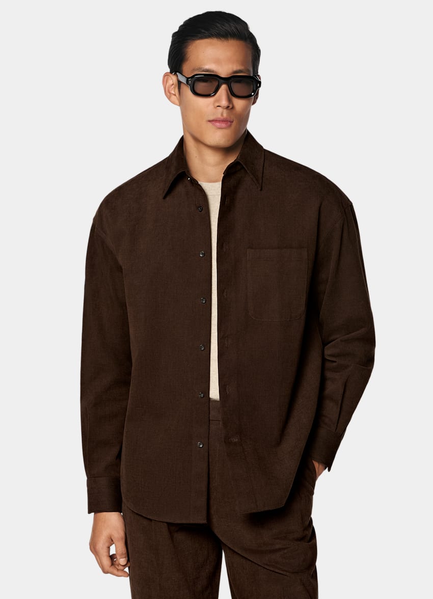 SUITSUPPLY Puro algod&oacute;n de Di Sondrio, Italia Sobrecamisa de algod&oacute;n marr&oacute;n oscuro