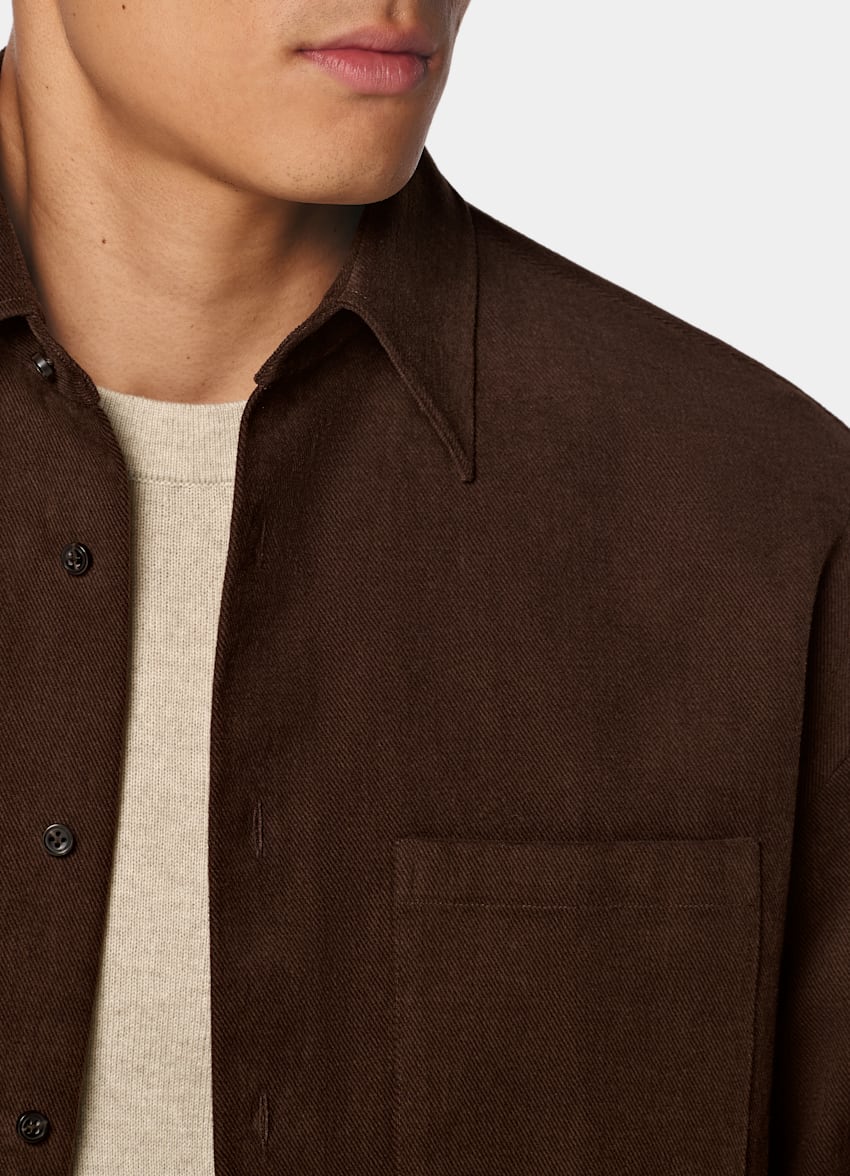SUITSUPPLY Puro algod&oacute;n de Di Sondrio, Italia Sobrecamisa de algod&oacute;n marr&oacute;n oscuro