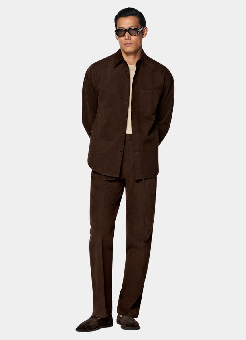 SUITSUPPLY Puro algod&oacute;n de Di Sondrio, Italia Sobrecamisa de algod&oacute;n marr&oacute;n oscuro