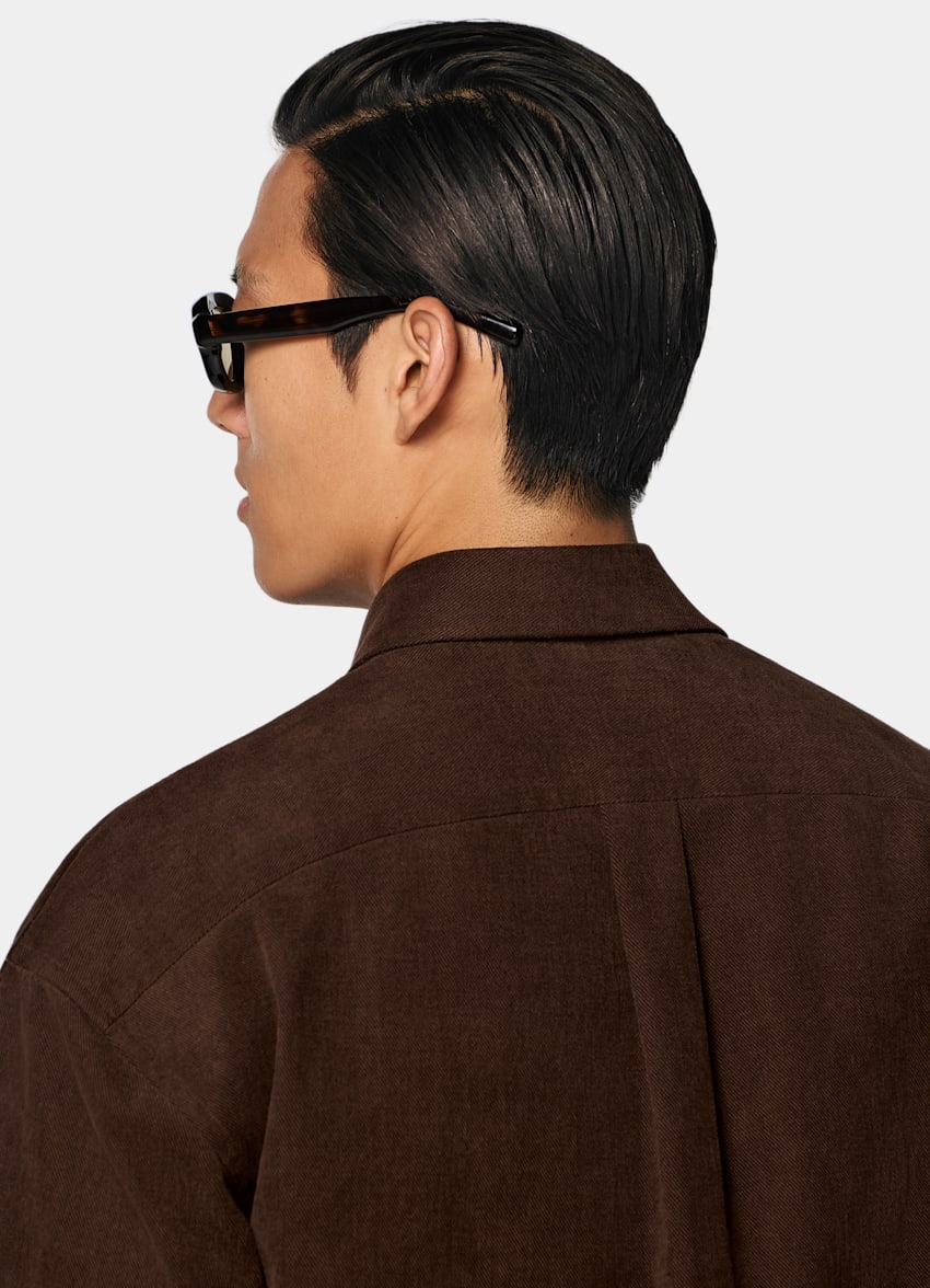 SUITSUPPLY Puro algod&oacute;n de Di Sondrio, Italia Sobrecamisa de algod&oacute;n marr&oacute;n oscuro