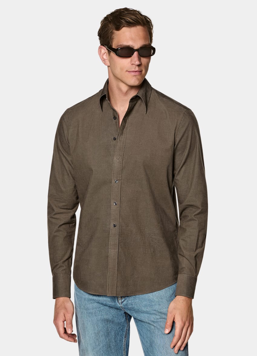 SUITSUPPLY Pure Cotton Corduroy - Pontoglio, Italie Dark Green Corduroy Shirt