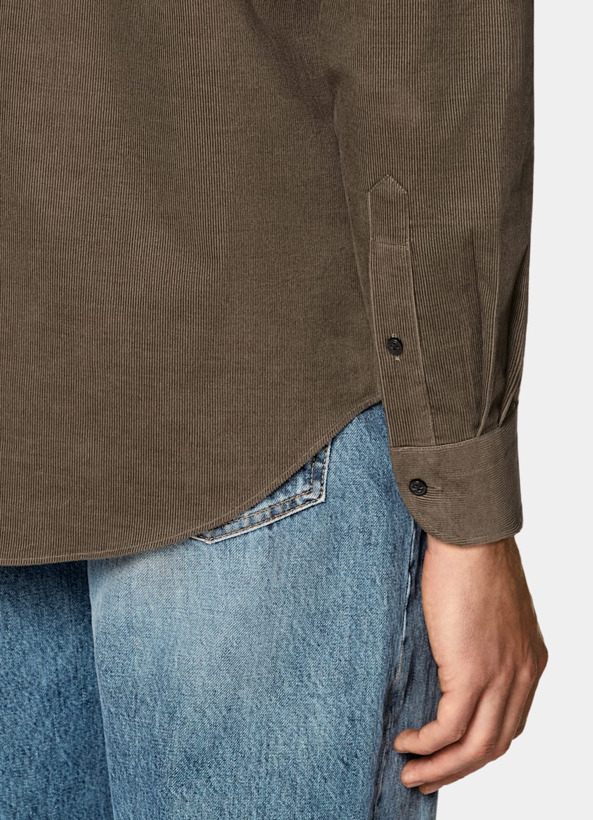 SUITSUPPLY Pure Cotton Corduroy - Pontoglio, Italie Dark Green Corduroy Shirt