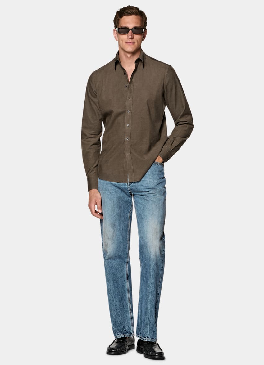 SUITSUPPLY Pure Cotton Corduroy - Pontoglio, Italie Dark Green Corduroy Shirt