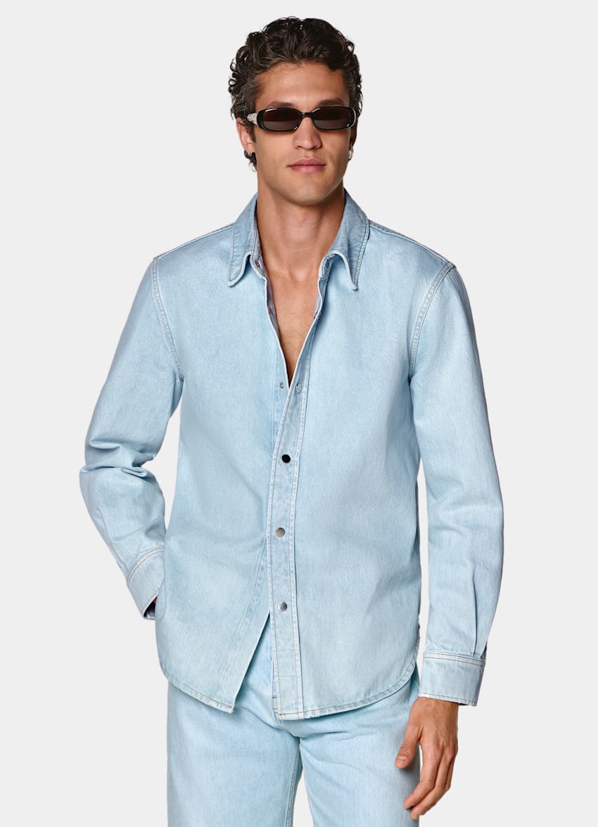 SUITSUPPLY Pure Cotton by Candiani, Italy Light Blue Cotton Shirt