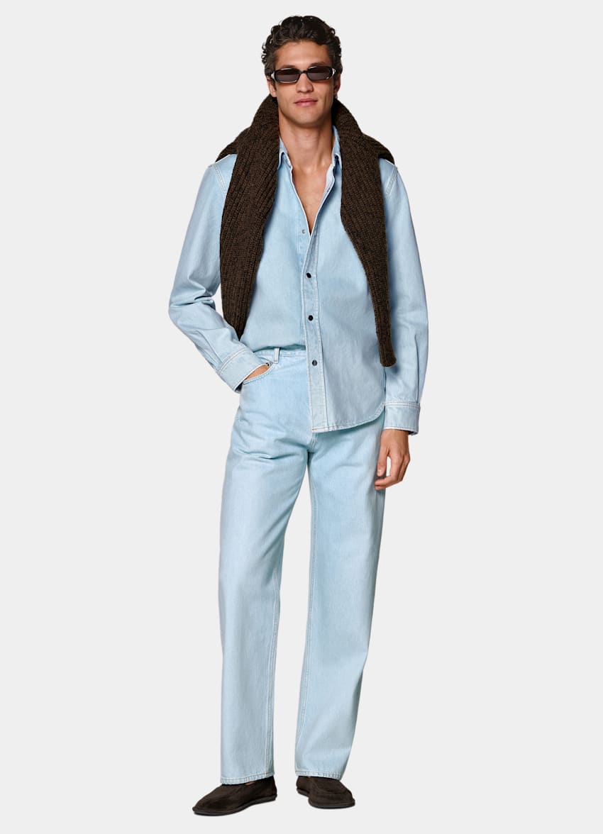 SUITSUPPLY Pure Cotton by Candiani, Italy Light Blue Cotton Shirt