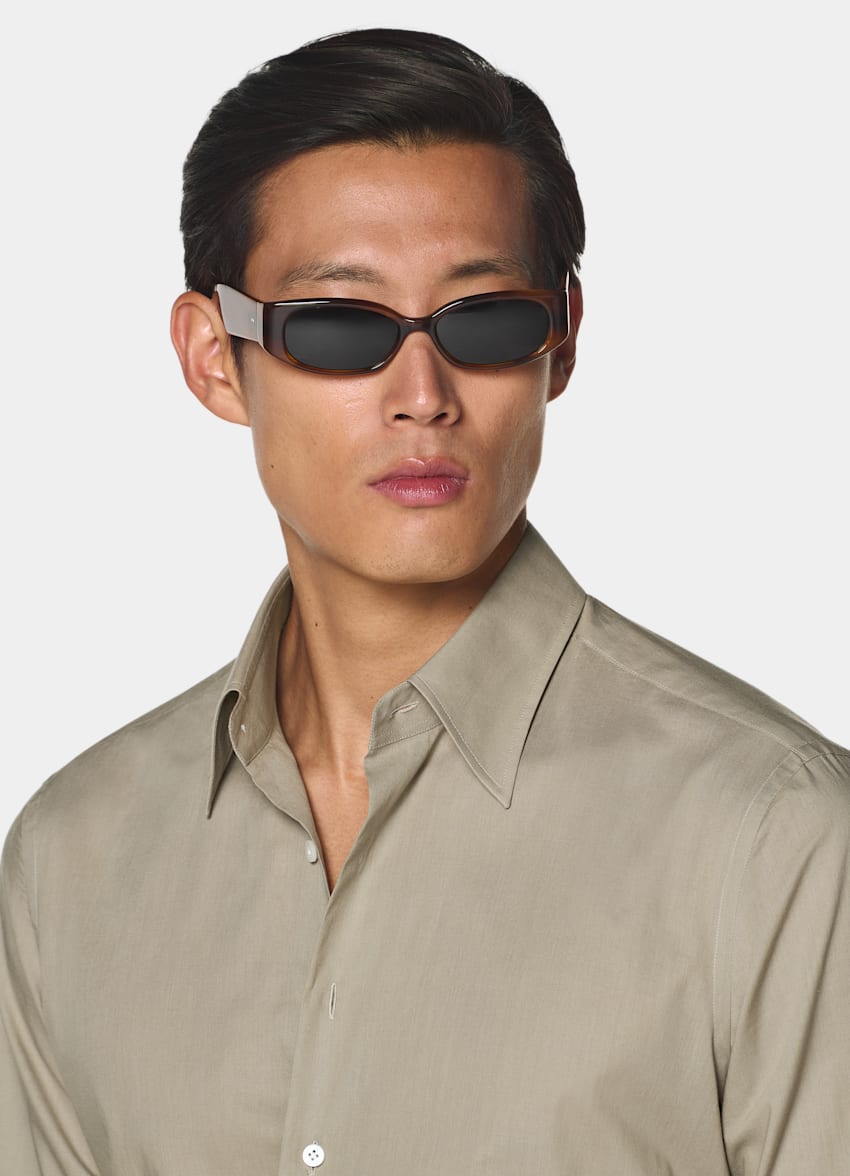SUITSUPPLY Egyptian Cotton by Albini, Italy Mid Green Cotton Shirt