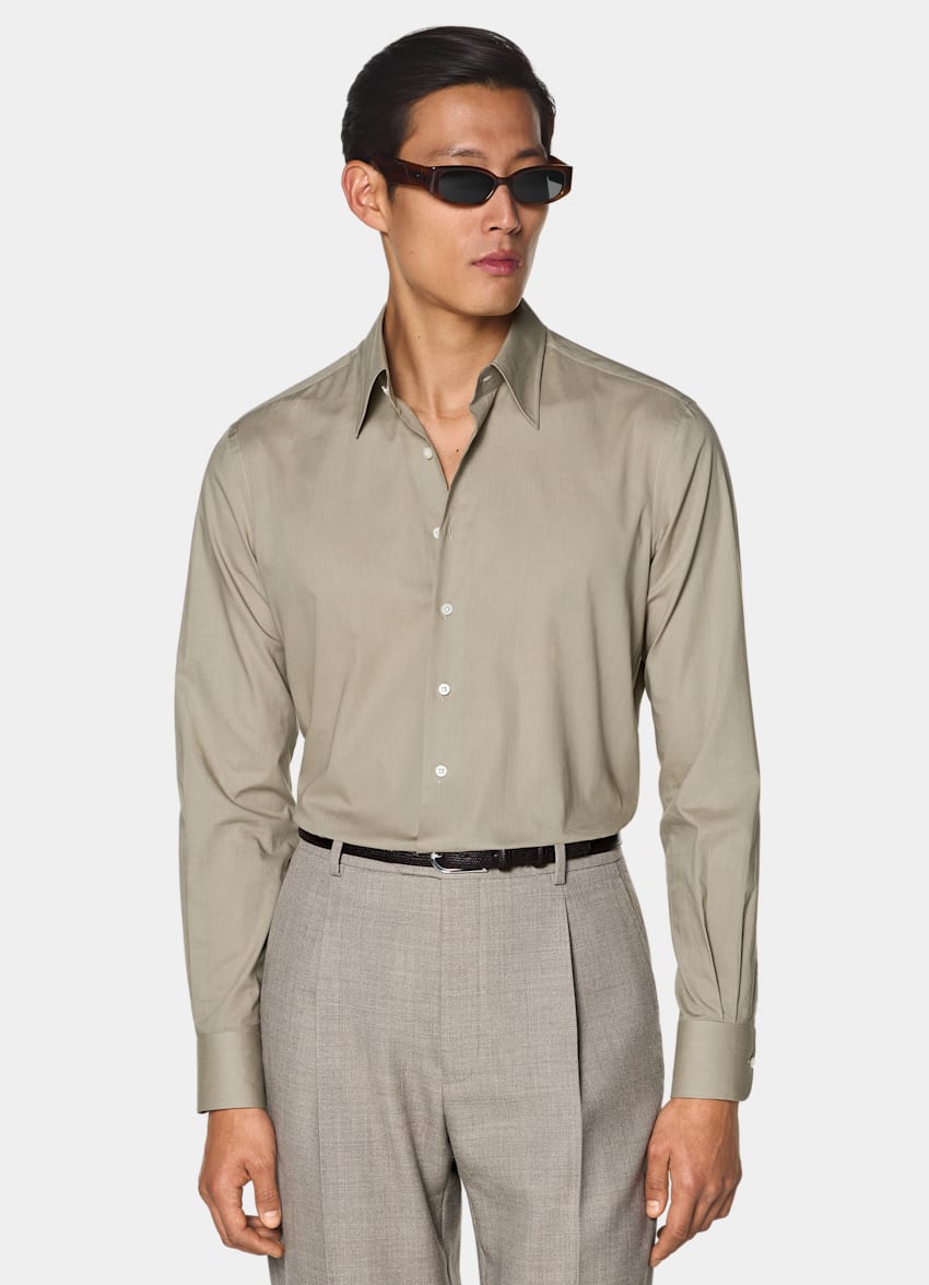 SUITSUPPLY Egyptian Cotton by Albini, Italy Mid Green Cotton Shirt