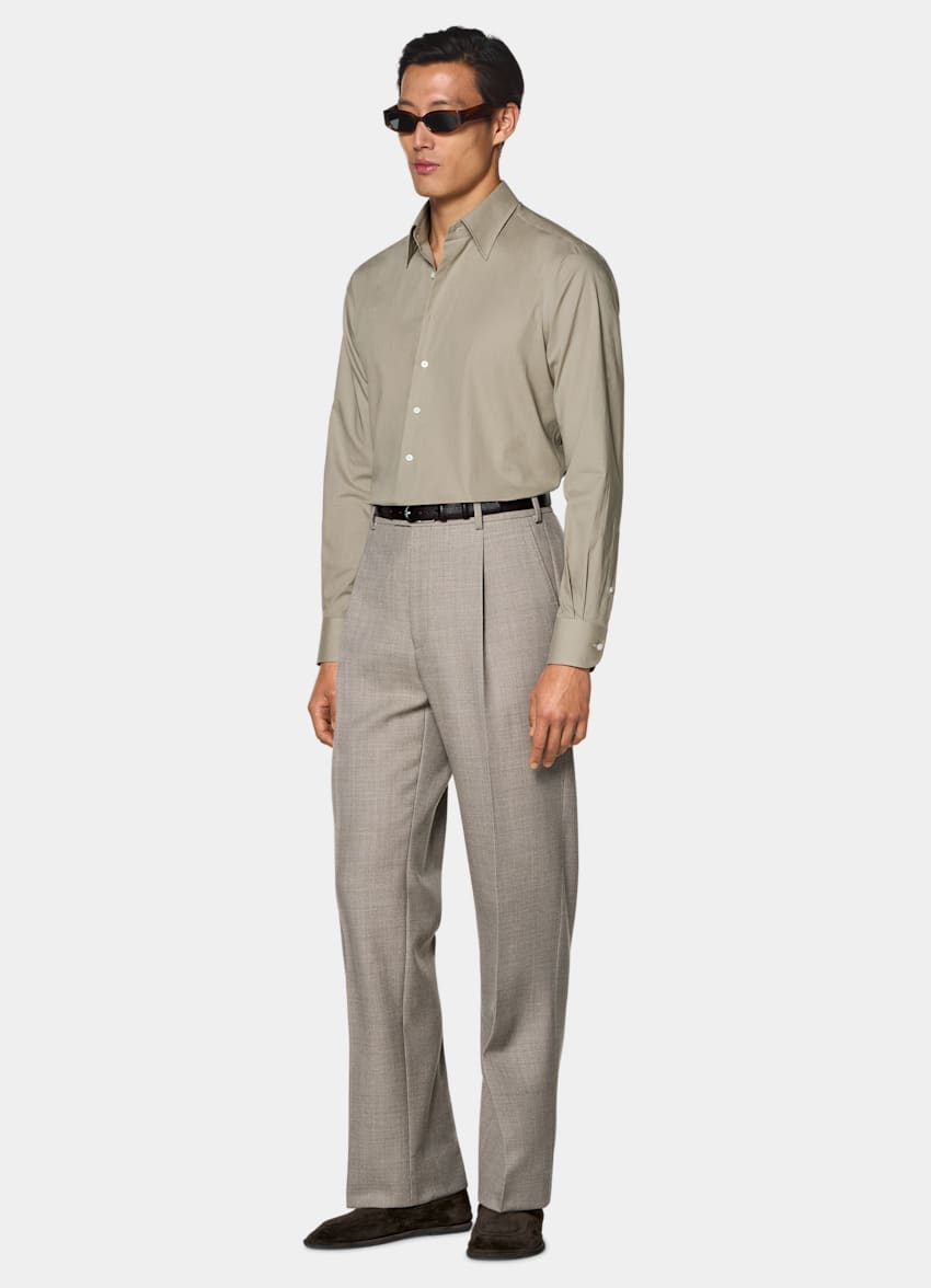 SUITSUPPLY Egyptian Cotton by Albini, Italy Mid Green Cotton Shirt