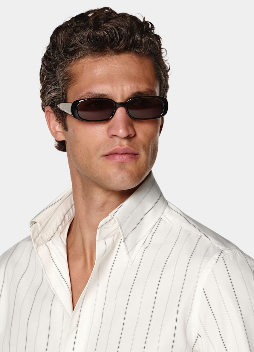 SUITSUPPLY Egyptian Cotton - Thomas Mason, Italie Black Striped Point Collar Shirt