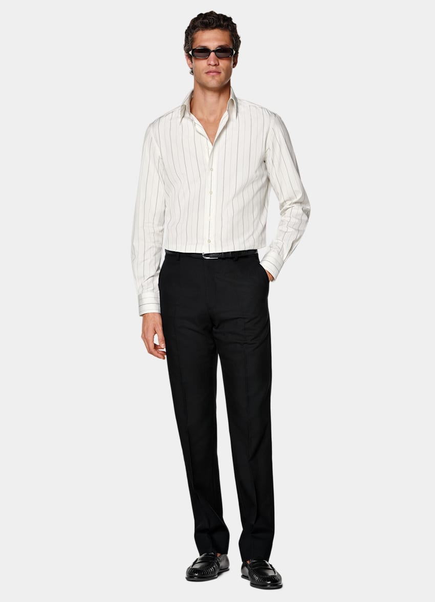 SUITSUPPLY Egyptian Cotton - Thomas Mason, Italie Black Striped Point Collar Shirt