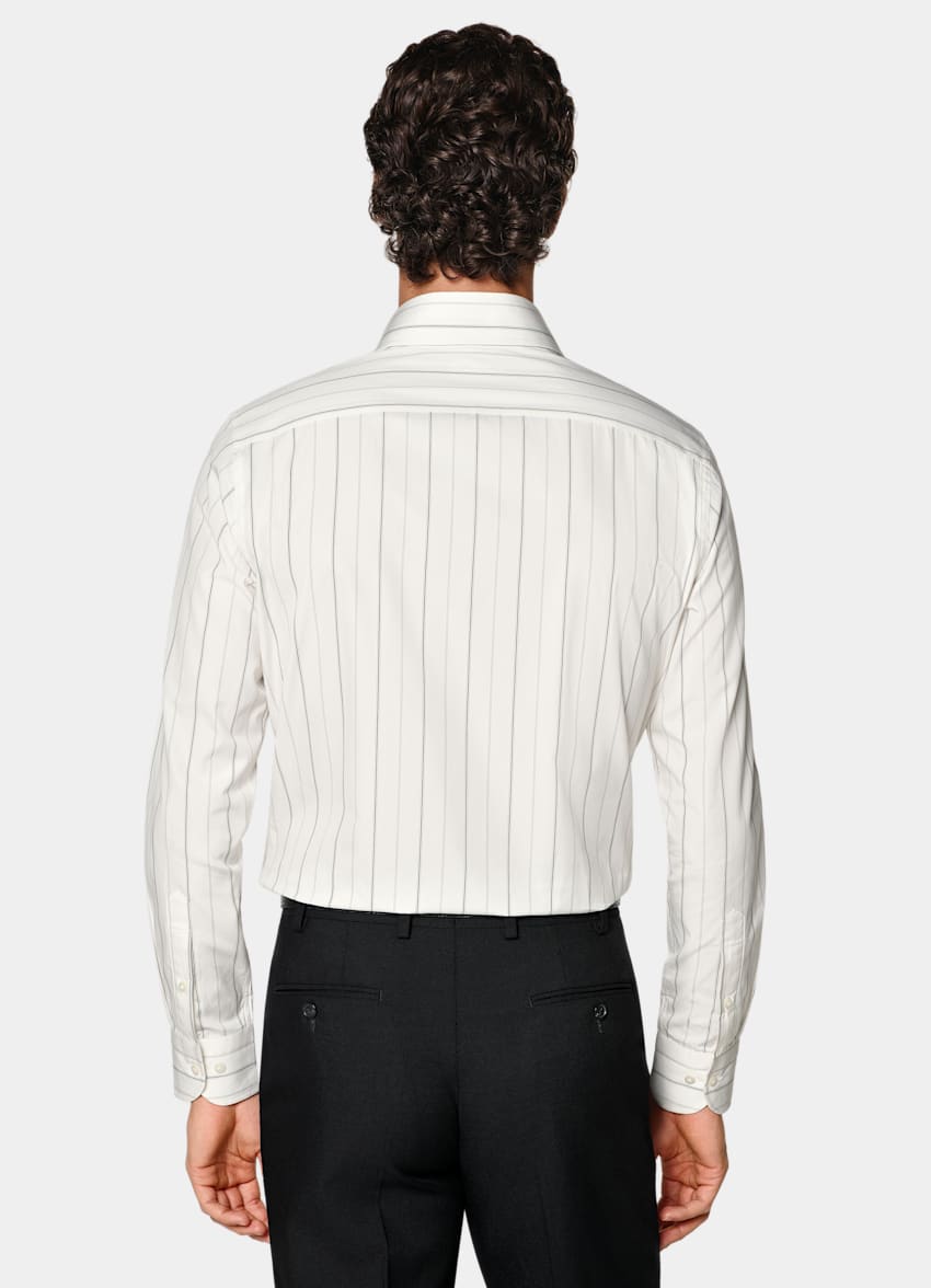SUITSUPPLY Egyptian Cotton - Thomas Mason, Italie Black Striped Point Collar Shirt