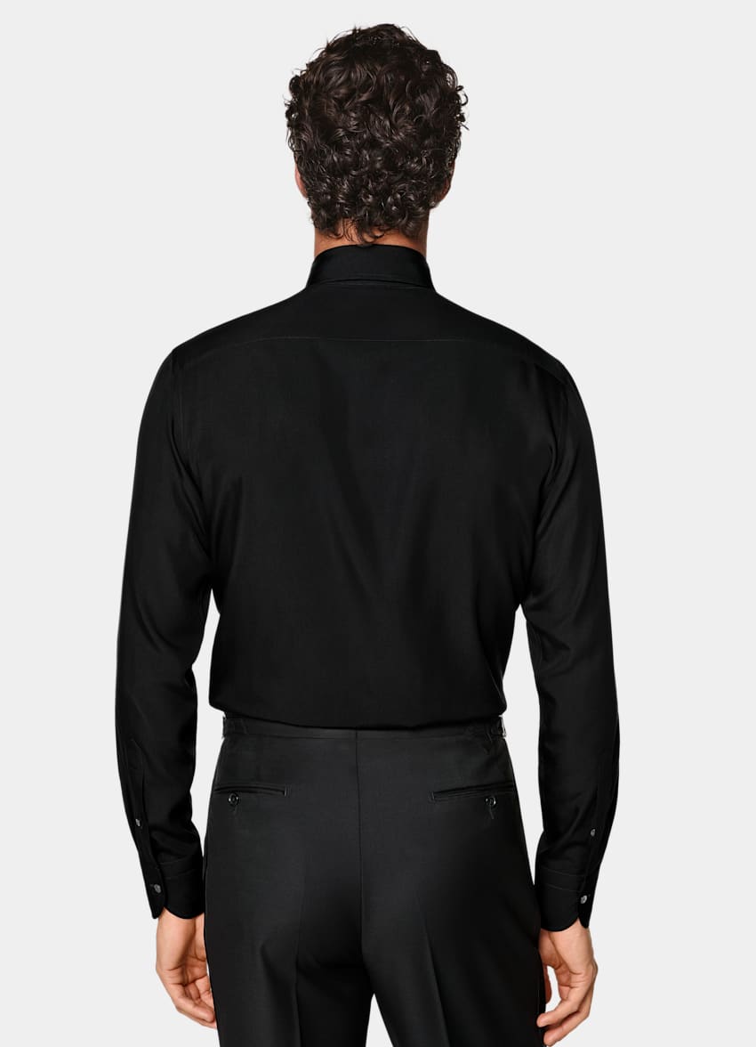 SUITSUPPLY Lyocell Silk by Albini, Italy Black Pliss&eacute; Tuxedo Shirt