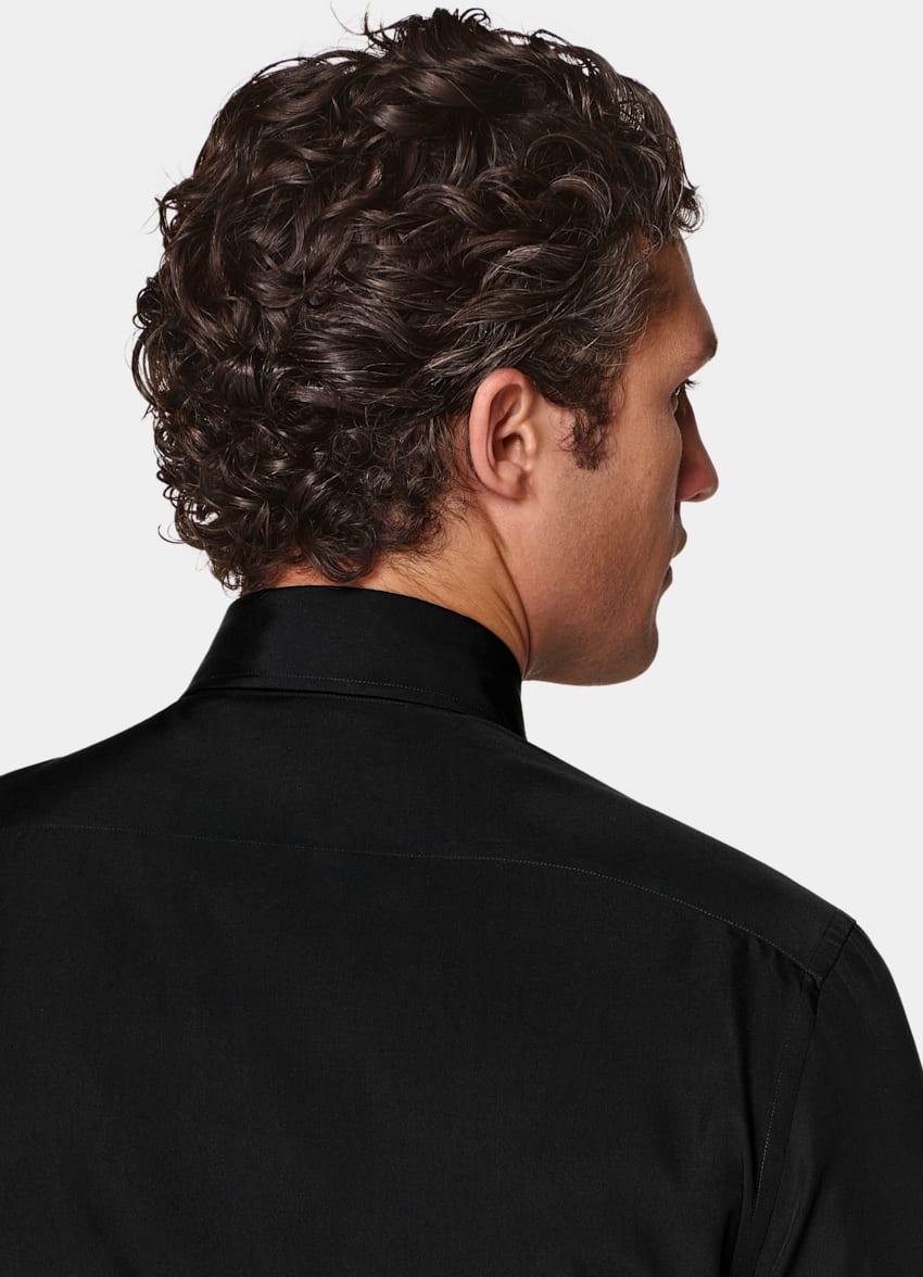 SUITSUPPLY Lyocell Silk by Albini, Italy Black Pliss&eacute; Tuxedo Shirt