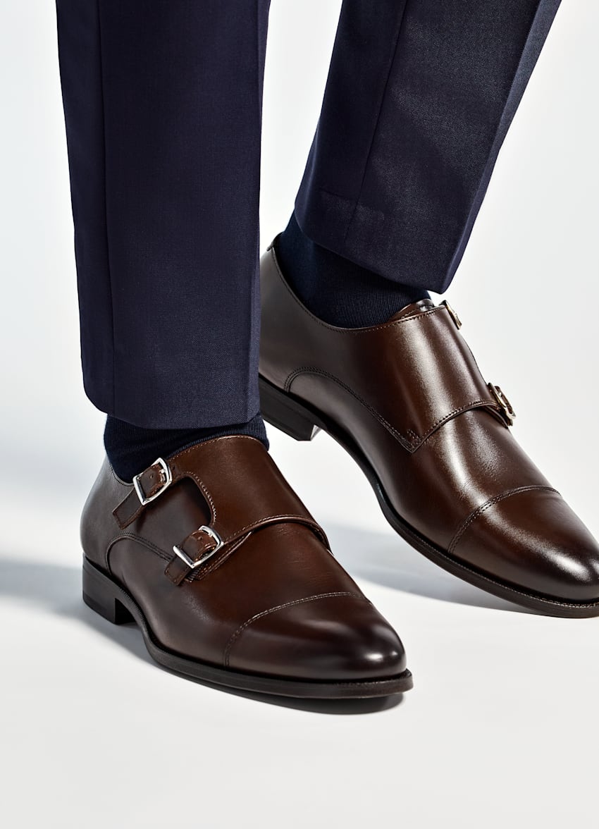 Brown Double Monk Strap | Calf Leather Suitsupply Online Store