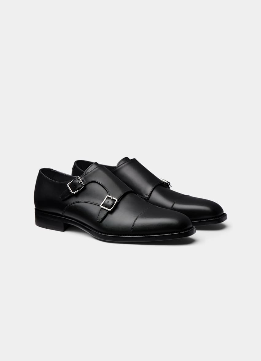 SUITSUPPLY Italienisches Kalbsleder Double Monk Schuhe schwarz