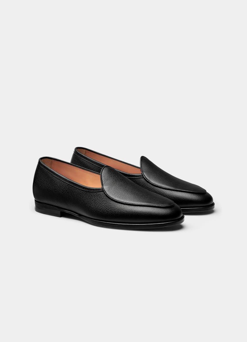 SUITSUPPLY Italian Grained Calf Leather Black Loafer