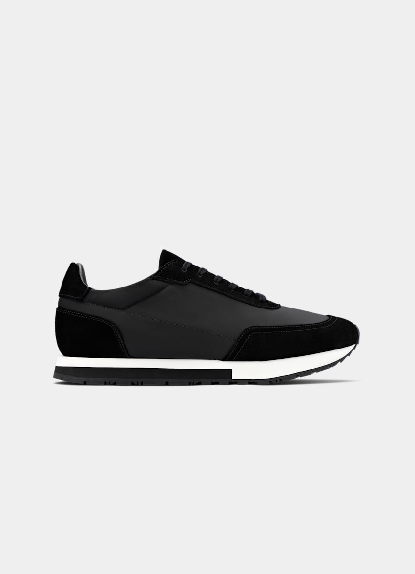 SUITSUPPLY Calf Suede & Mesh Black Sneaker