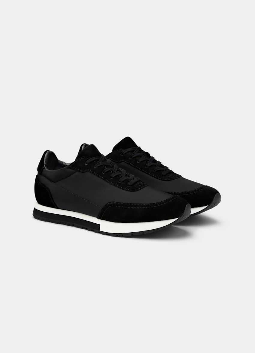 SUITSUPPLY Calf Suede & Mesh Black Sneaker