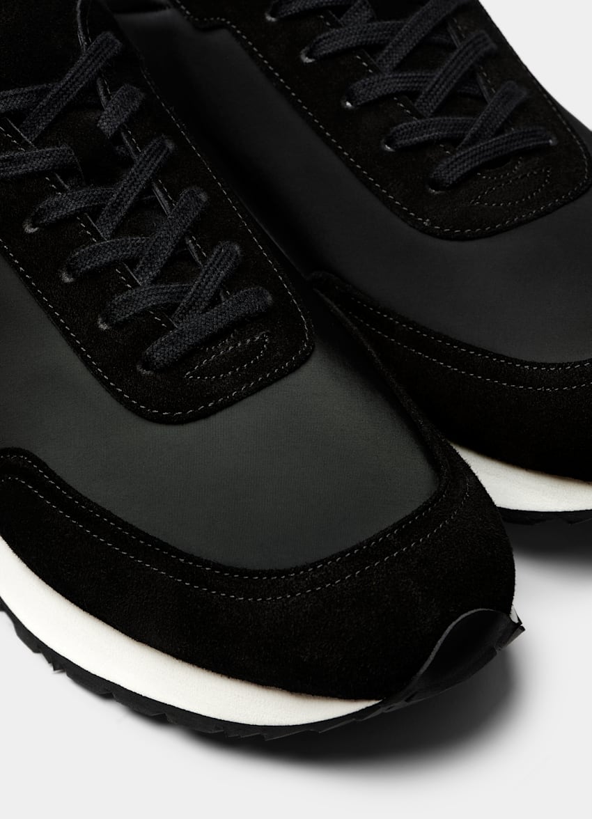 SUITSUPPLY Calf Suede & Mesh Black Sneaker
