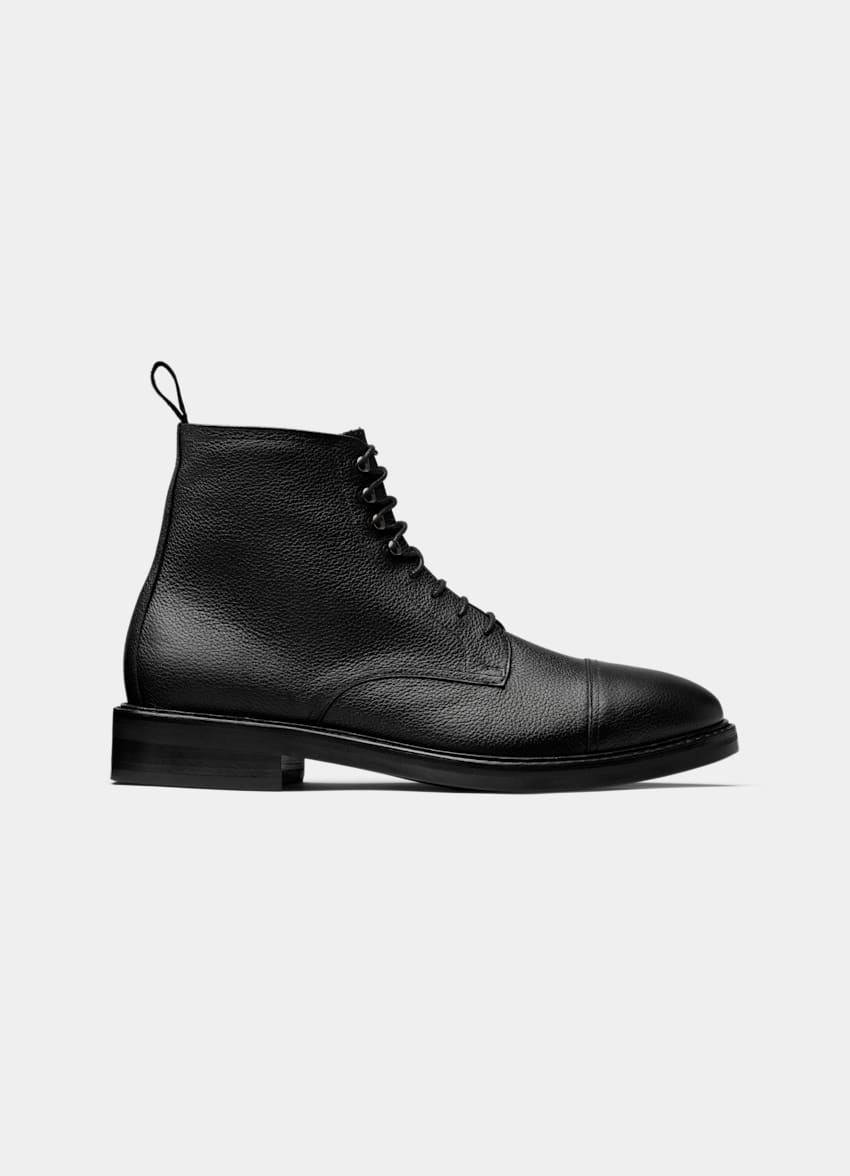 SUITSUPPLY Italian Grained Calf Leather Black Boot