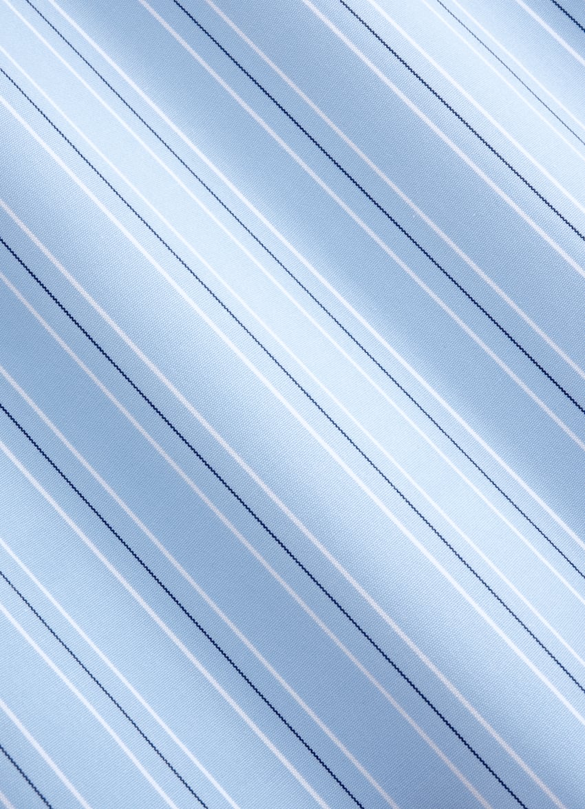 SUITSUPPLY Pure Cotton by Albini, Italy Light Blue Striped Straight Leg Shorts