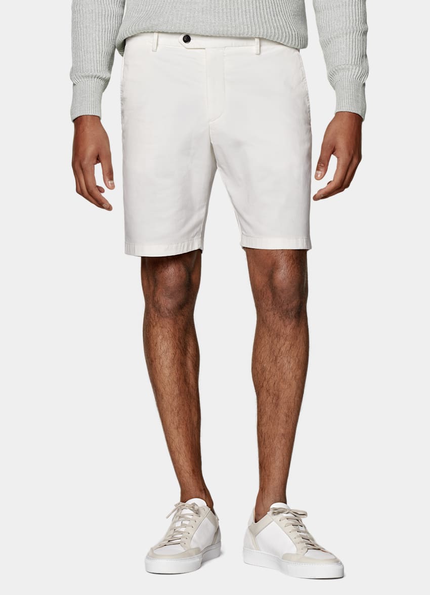 SUITSUPPLY 意大利 Di Sondrio 生产的弹力棉面料 米白色修身裤型短裤