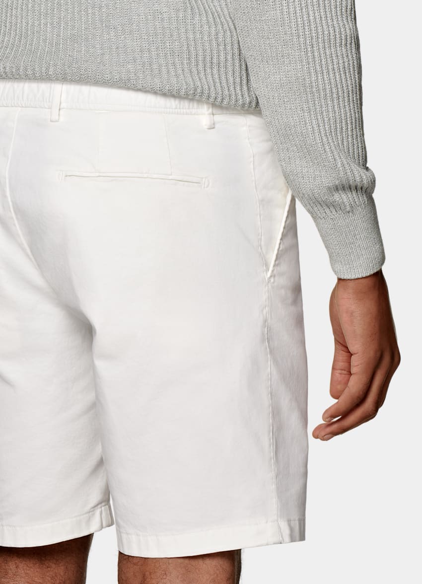SUITSUPPLY Stretch Cotton by Di Sondrio, Italy Off-White Slim Leg Shorts