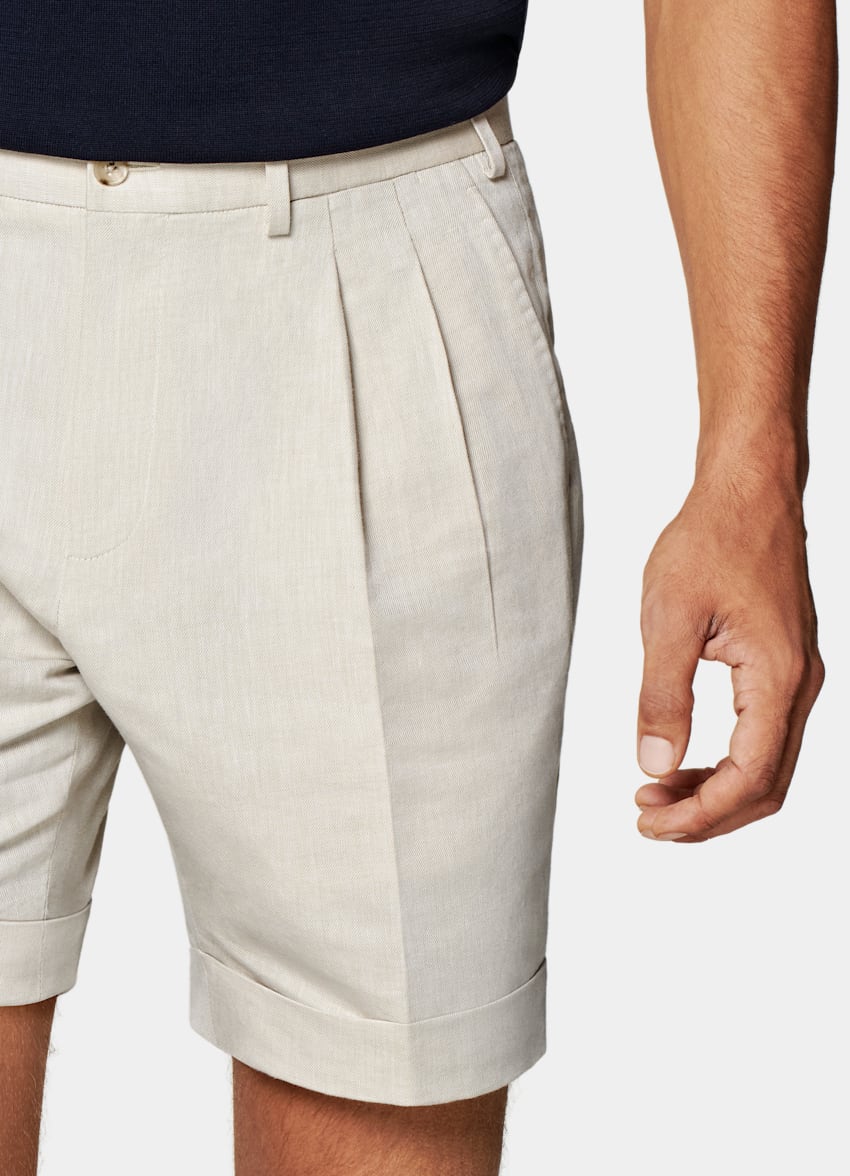 SUITSUPPLY Linen Cotton by Di Sondrio, Italy Sand Pleated Bosa Shorts