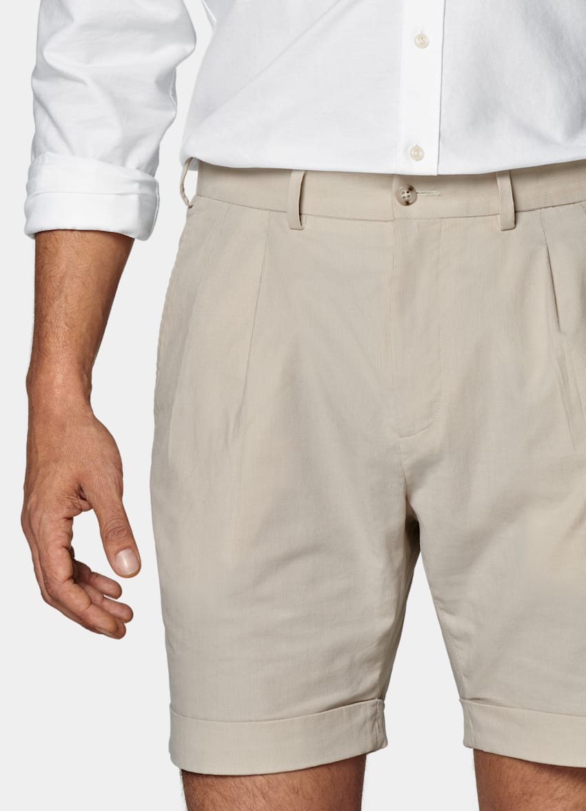 SUITSUPPLY Stretch Cotton by Pontoglio, Italy Sand Pleated Bosa Shorts