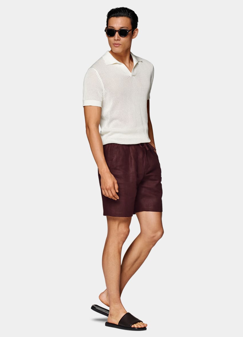 Burgundy Drawstring Ames Shorts in Pure Linen SUITSUPPLY US