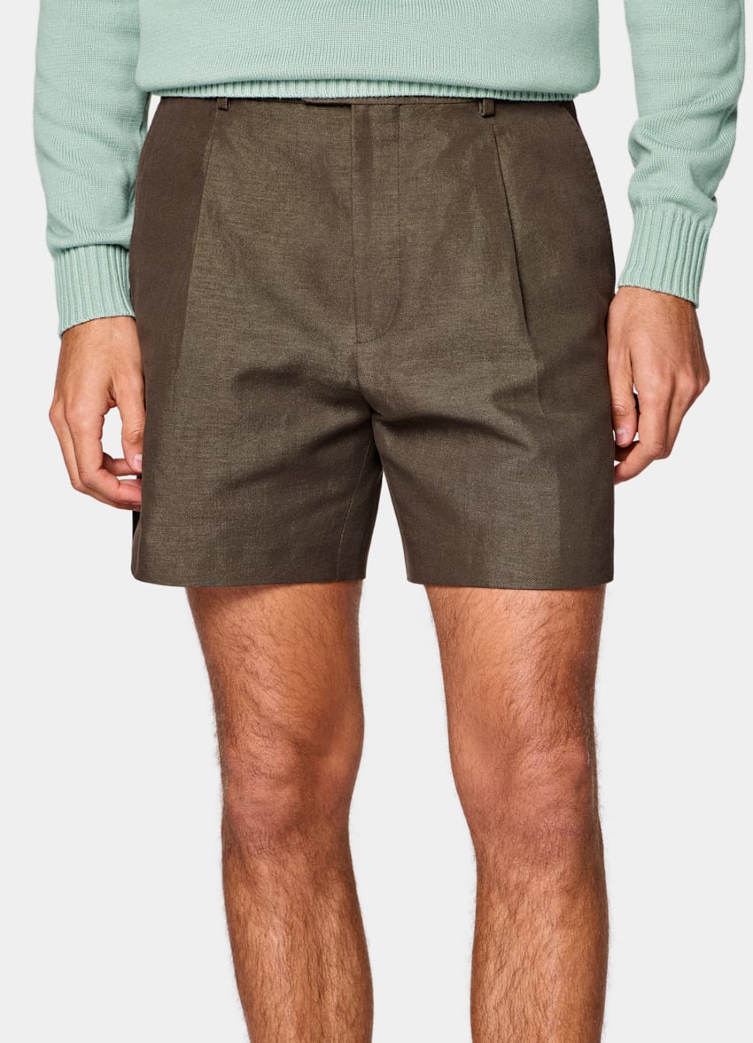 SUITSUPPLY Cotton Linen by Solbiati, Italy Dark Brown Straight Leg Shorts