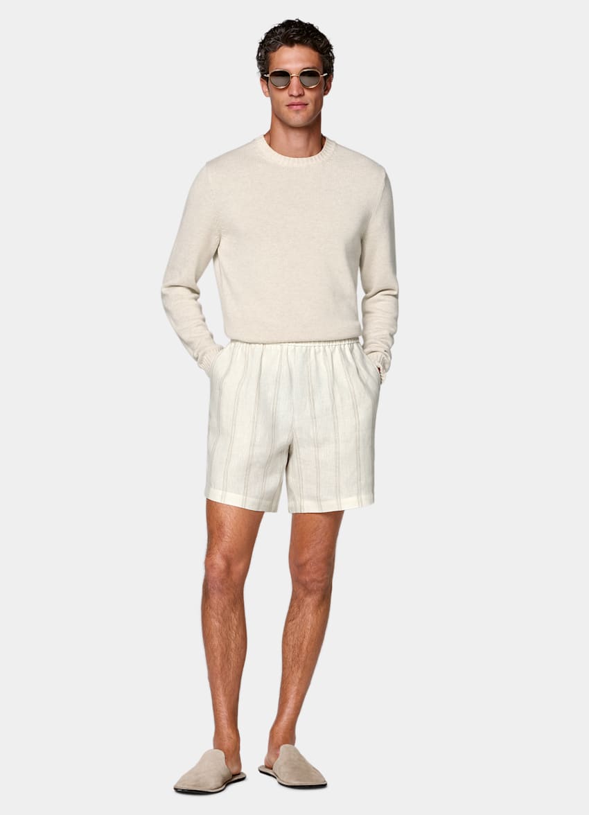 SUITSUPPLY Pure Linen - Subalpino, Italie Mid Brown Striped Straight Leg Shorts