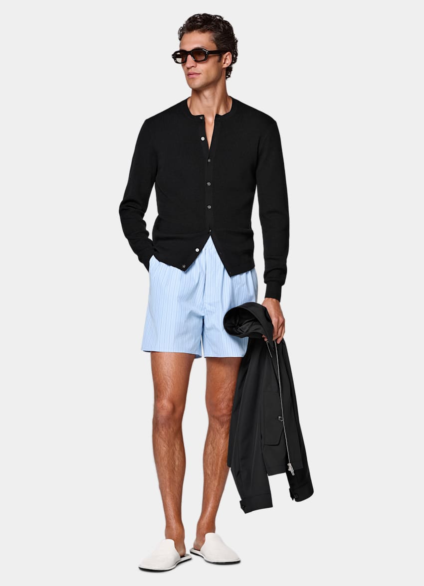 SUITSUPPLY Pure Cotton by Albini, Italy Light Blue Striped Straight Leg Shorts