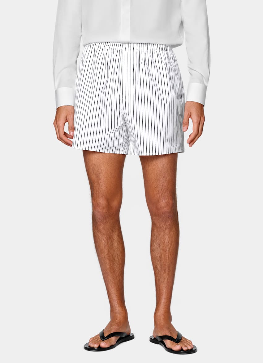 SUITSUPPLY Pure Cotton - Albini, Italie Black Striped Straight Leg Shorts