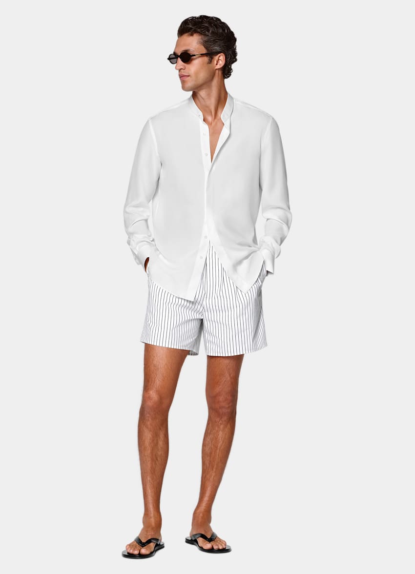 SUITSUPPLY Pure Cotton - Albini, Italie Black Striped Straight Leg Shorts