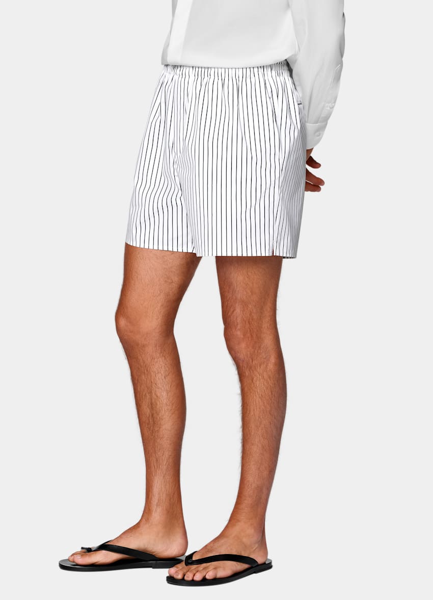 SUITSUPPLY Pure Cotton - Albini, Italie Black Striped Straight Leg Shorts