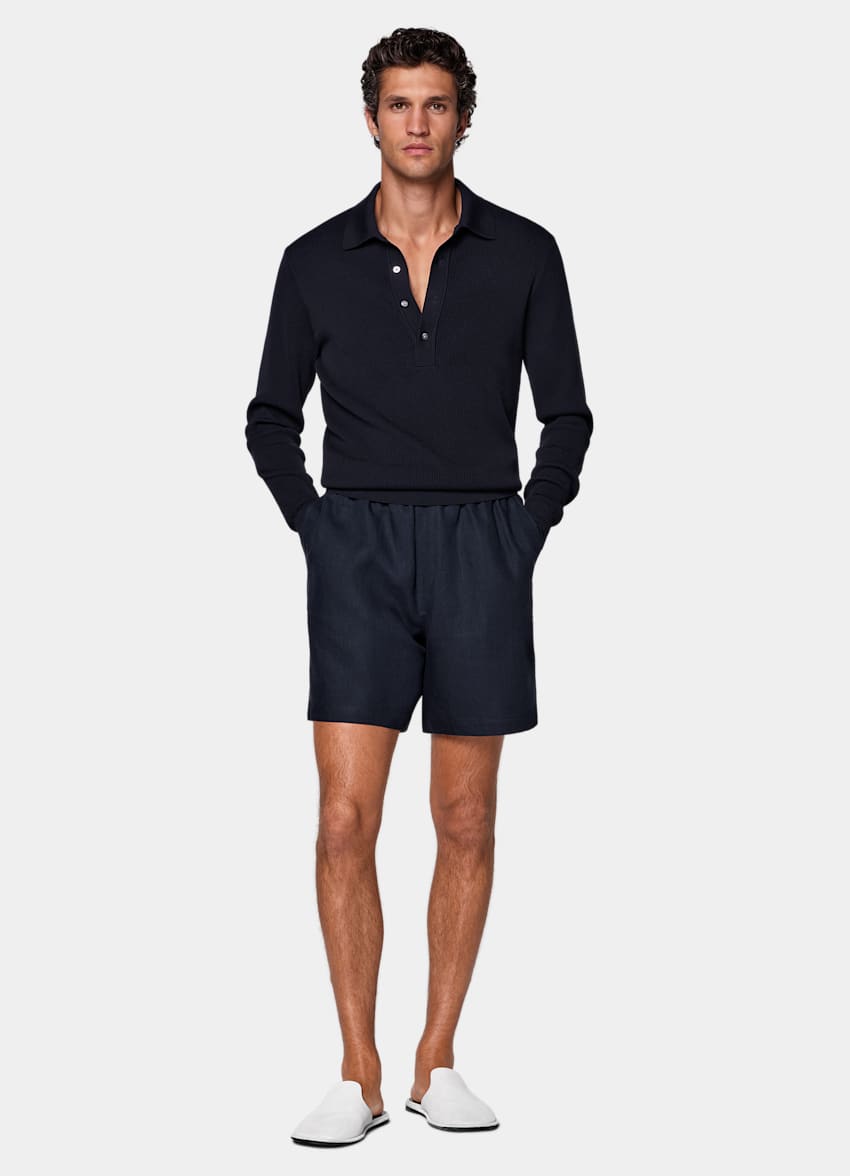 SUITSUPPLY Pure Linen by Di Sondrio, Italy Navy Straight Leg Shorts