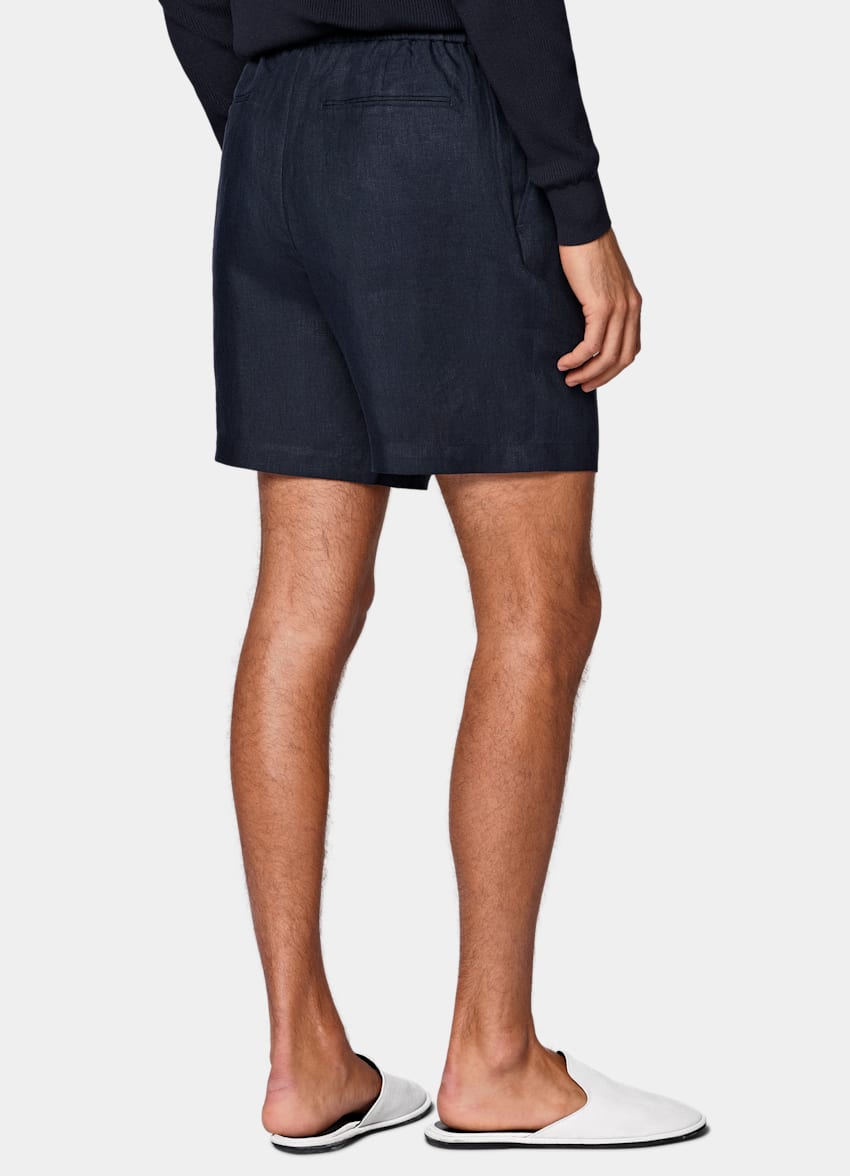 SUITSUPPLY Pure Linen by Di Sondrio, Italy Navy Straight Leg Shorts