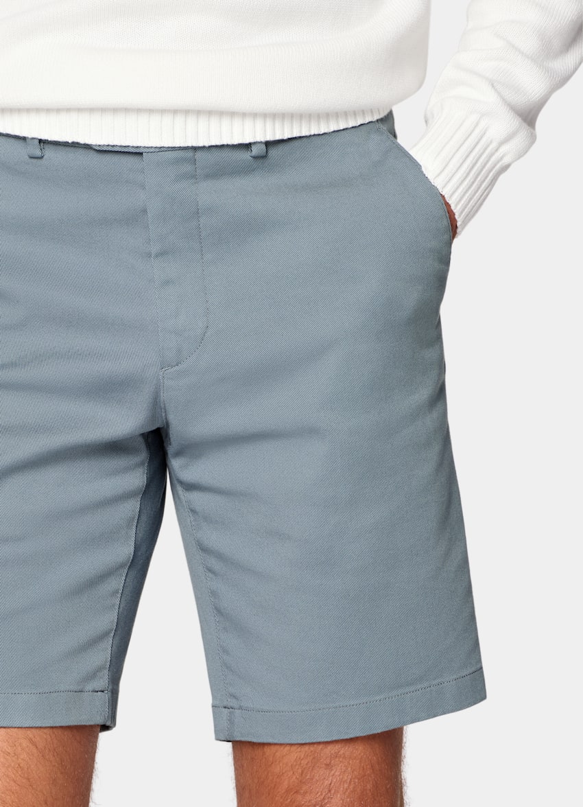SUITSUPPLY Stretch Cotton by Cervotessile, Italy Mid Blue Slim Leg Chino Shorts