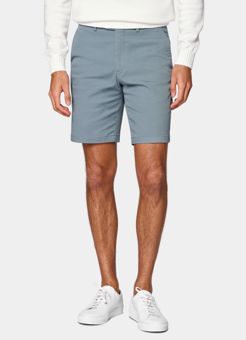 SUITSUPPLY Stretch Cotton by Cervotessile, Italy Mid Blue Slim Leg Chino Shorts