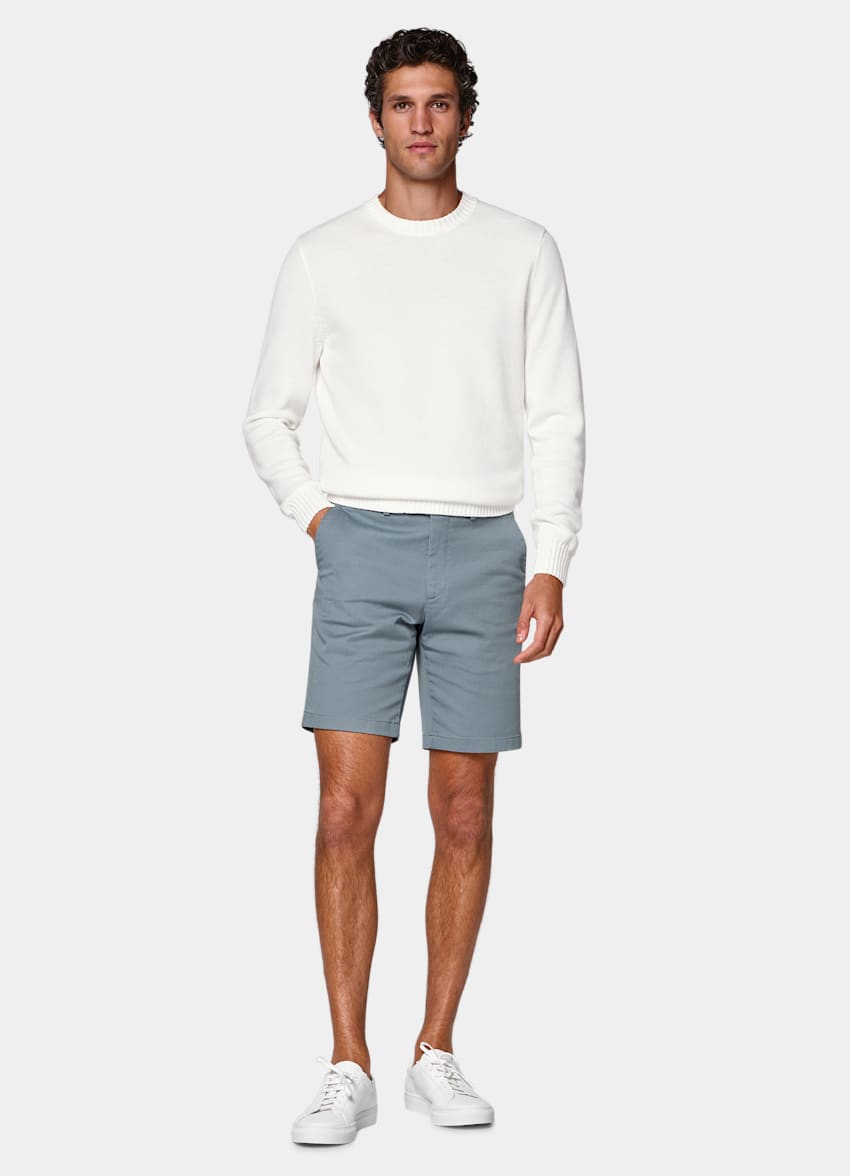 SUITSUPPLY Stretch Cotton by Cervotessile, Italy Mid Blue Slim Leg Chino Shorts