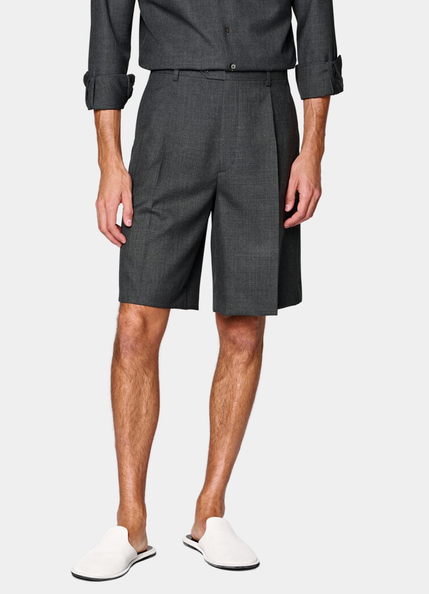 SUITSUPPLY Pure Tropical Wool de Vitale Barberis Canonico, Italia Dark Grey Wide Leg Shorts