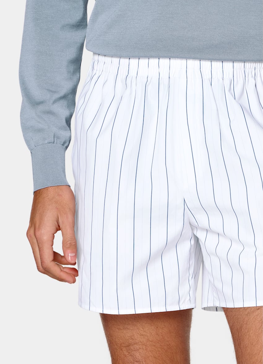 SUITSUPPLY Puur katoen van Alfatex, Itali&euml; Witte Gestreepte Shorts Straight Leg