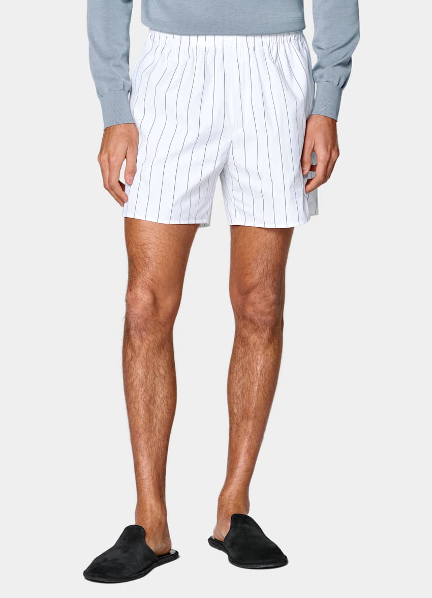 SUITSUPPLY Puur katoen van Alfatex, Itali&euml; Witte Gestreepte Shorts Straight Leg