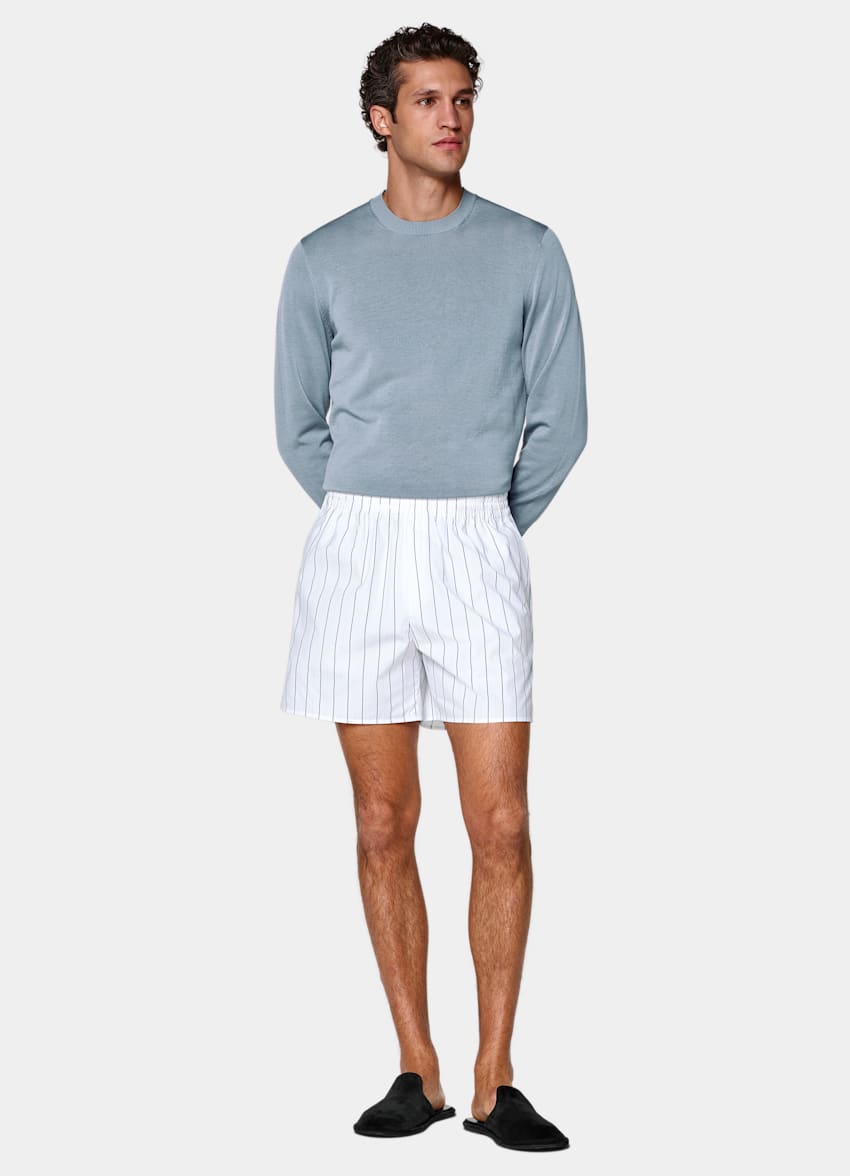 SUITSUPPLY Puur katoen van Alfatex, Itali&euml; Witte Gestreepte Shorts Straight Leg