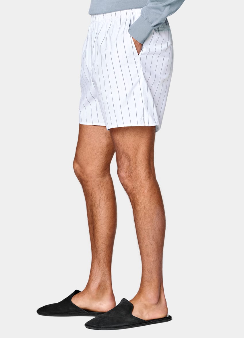 SUITSUPPLY Puur katoen van Alfatex, Itali&euml; Witte Gestreepte Shorts Straight Leg